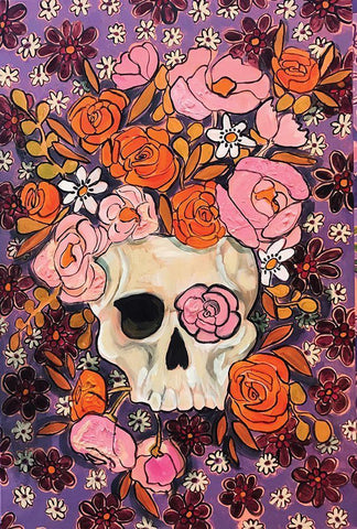 Sugar Skulls in Purple Black Ornate Wood Framed Art Print with Double Matting by Rupp, Mariah