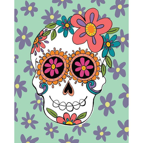 Sugar Skulls in Green Gold Ornate Wood Framed Art Print with Double Matting by Rupp, Mariah