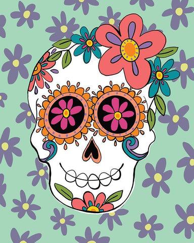 Sugar Skulls in Green Black Ornate Wood Framed Art Print with Double Matting by Rupp, Mariah