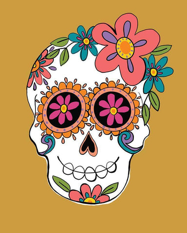 Sugar Skulls in Yellow White Modern Wood Framed Art Print with Double Matting by Rupp, Mariah