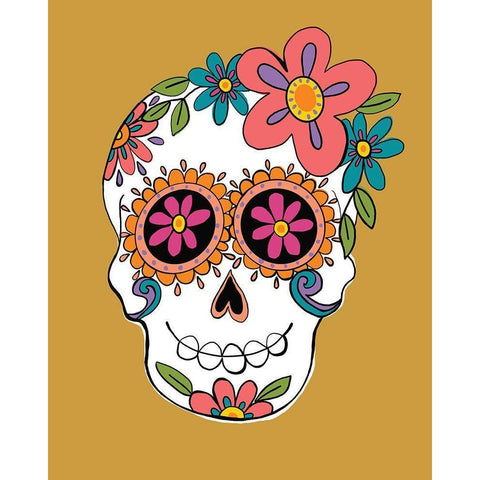 Sugar Skulls in Yellow Gold Ornate Wood Framed Art Print with Double Matting by Rupp, Mariah