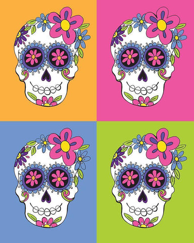 Sugar Skulls Black Ornate Wood Framed Art Print with Double Matting by Rupp, Mariah