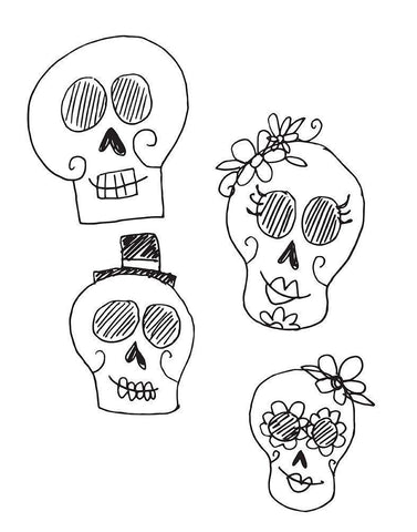 BW Sugar Skulls Black Ornate Wood Framed Art Print with Double Matting by Rupp, Mariah