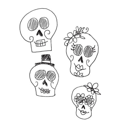 BW Sugar Skulls White Modern Wood Framed Art Print by Rupp, Mariah