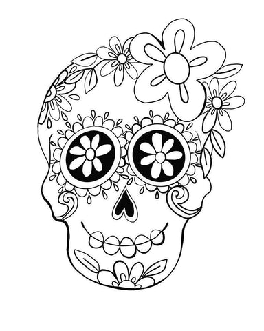 BW Sugar Skull  Black Ornate Wood Framed Art Print with Double Matting by Rupp, Mariah