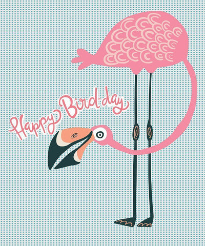 Birthday Flamingo White Modern Wood Framed Art Print with Double Matting by Rupp, Mariah