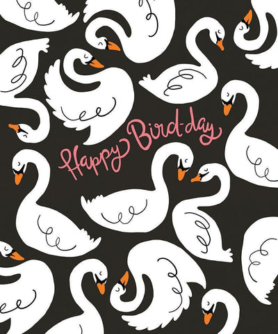 Happy Birthday Swans Black Ornate Wood Framed Art Print with Double Matting by Rupp, Mariah