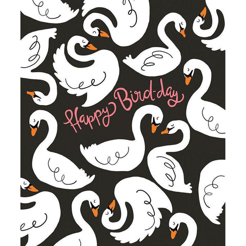 Happy Birthday Swans Black Modern Wood Framed Art Print with Double Matting by Rupp, Mariah