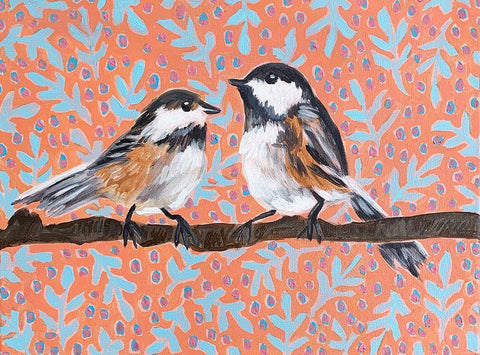 Two Chickadees Black Ornate Wood Framed Art Print with Double Matting by Rupp, Mariah