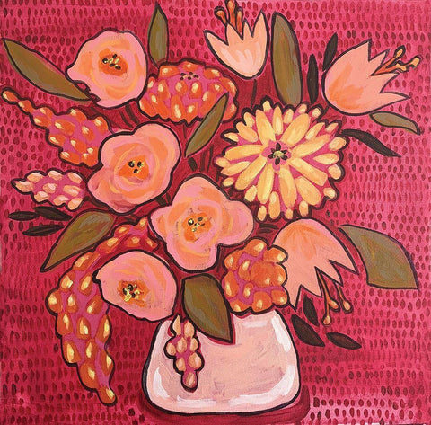 Raspberry Floral White Modern Wood Framed Art Print with Double Matting by Rupp, Mariah