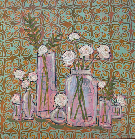 Ranunculus White Modern Wood Framed Art Print with Double Matting by Rupp, Mariah