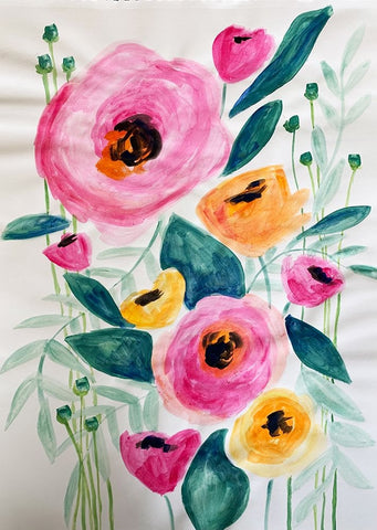 Pink Flowers Black Ornate Wood Framed Art Print with Double Matting by Rupp, Mariah