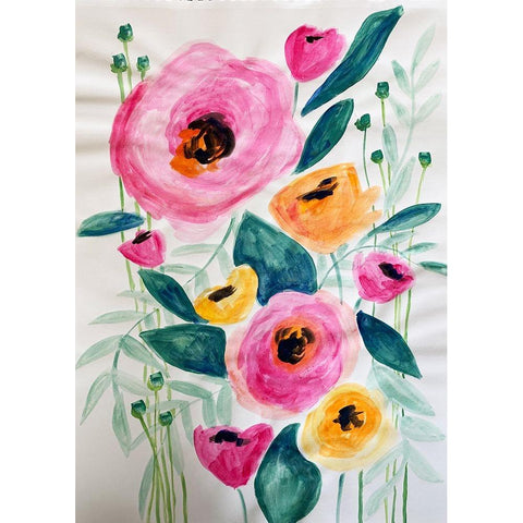 Pink Flowers White Modern Wood Framed Art Print by Rupp, Mariah