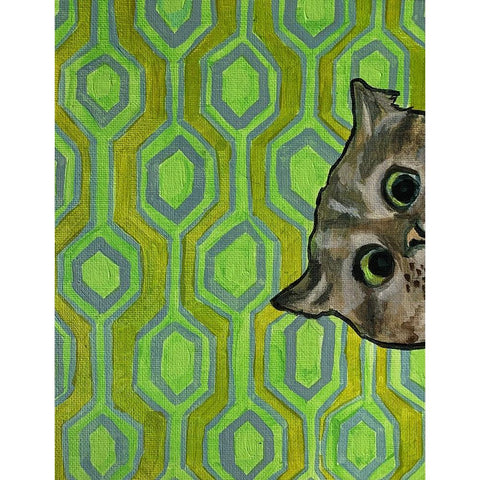 Peeking on Green Gold Ornate Wood Framed Art Print with Double Matting by Rupp, Mariah