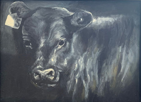 Cow Black Ornate Wood Framed Art Print with Double Matting by Rupp, Mariah