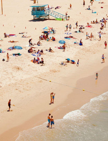 Tiny Beach People White Modern Wood Framed Art Print with Double Matting by Singleton, Ashley