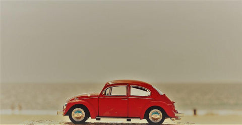 Red Car White Modern Wood Framed Art Print with Double Matting by Singleton, Ashley