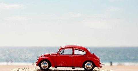 Red Car II White Modern Wood Framed Art Print with Double Matting by Singleton, Ashley