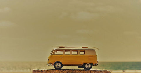 Yellow Bus White Modern Wood Framed Art Print with Double Matting by Singleton, Ashley