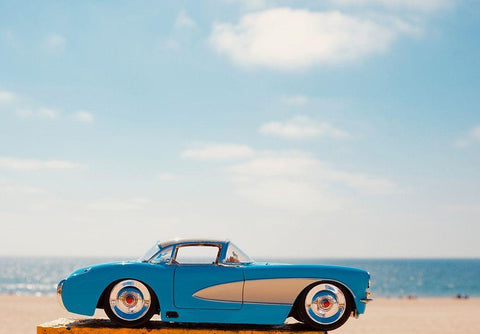 Blue Car Black Ornate Wood Framed Art Print with Double Matting by Singleton, Ashley