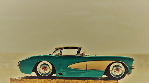 Blue Car II Black Ornate Wood Framed Art Print with Double Matting by Singleton, Ashley