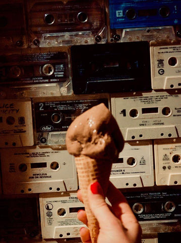 Ice Cream Cassettes Black Ornate Wood Framed Art Print with Double Matting by Singleton, Ashley