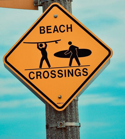 Beach Crossing White Modern Wood Framed Art Print with Double Matting by Singleton, Ashley