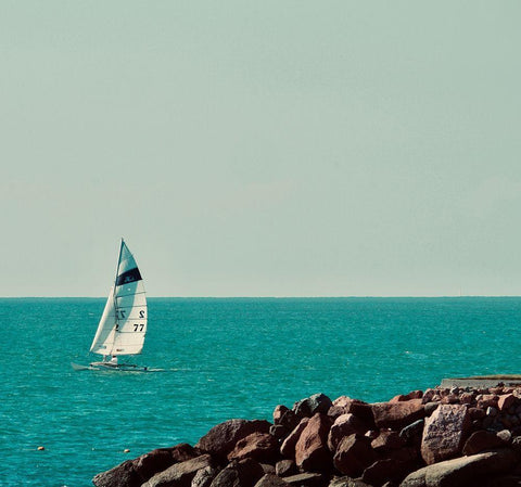 Sailboat White Modern Wood Framed Art Print with Double Matting by Singleton, Ashley