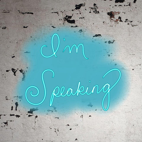 Im Speaking - Blue White Modern Wood Framed Art Print by Singleton, Ashley