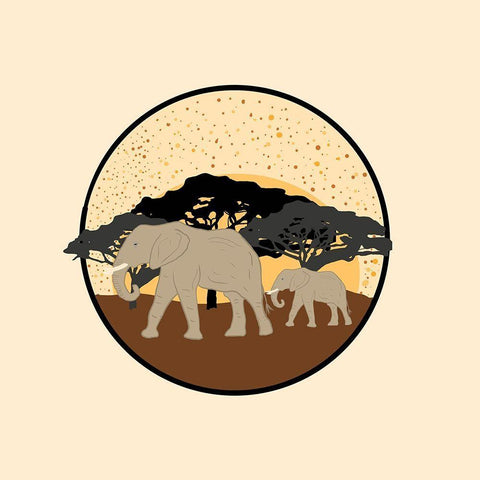 Elephants White Modern Wood Framed Art Print with Double Matting by Singleton, Ashley