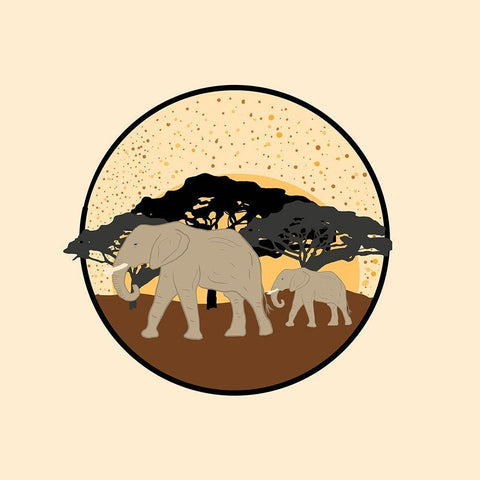 Elephants Black Modern Wood Framed Art Print by Singleton, Ashley