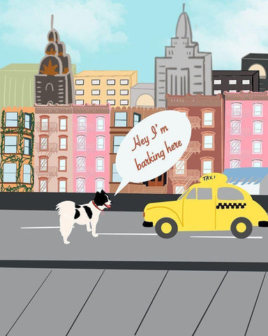 Barking Here White Modern Wood Framed Art Print with Double Matting by Singleton, Ashley