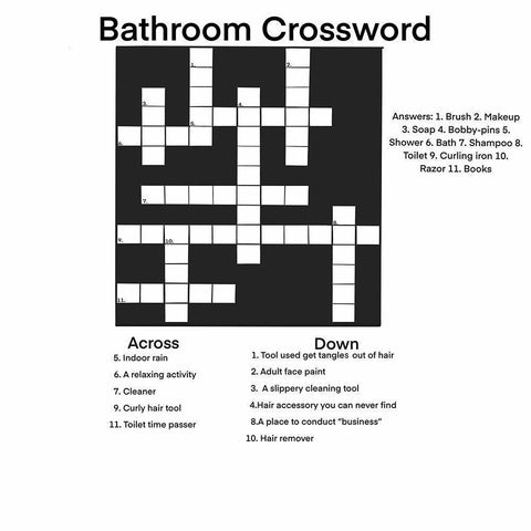 Bathroom Crossword Black Modern Wood Framed Art Print with Double Matting by Singleton, Ashley