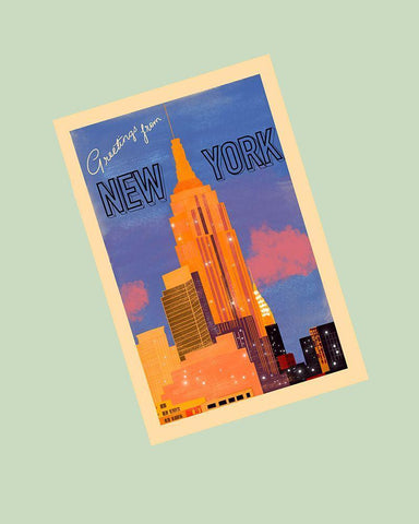 Postcard from New York White Modern Wood Framed Art Print with Double Matting by Singleton, Ashley