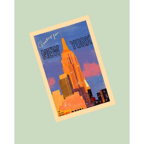 Postcard from New York Black Modern Wood Framed Art Print with Double Matting by Singleton, Ashley