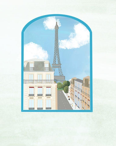 Eiffel Tower Window White Modern Wood Framed Art Print with Double Matting by Singleton, Ashley