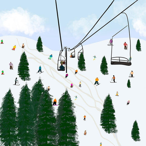 Ski Lift Black Ornate Wood Framed Art Print with Double Matting by Singleton, Ashley