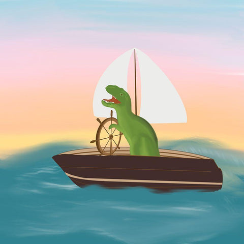 Pirate Dinosaur White Modern Wood Framed Art Print by Singleton, Ashley