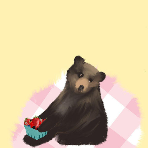 Picnic Bear White Modern Wood Framed Art Print with Double Matting by Singleton, Ashley