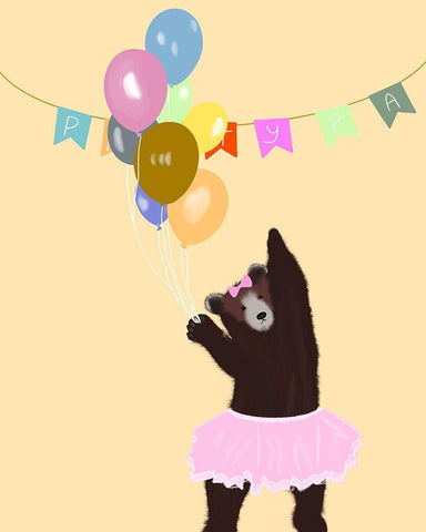 Birthday Bear White Modern Wood Framed Art Print with Double Matting by Singleton, Ashley