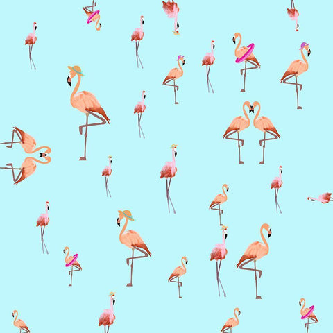 Flamingos White Modern Wood Framed Art Print with Double Matting by Singleton, Ashley