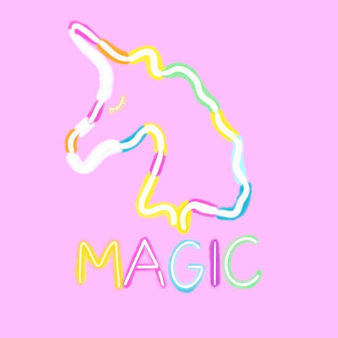 Neon Unicorn Black Modern Wood Framed Art Print with Double Matting by Singleton, Ashley