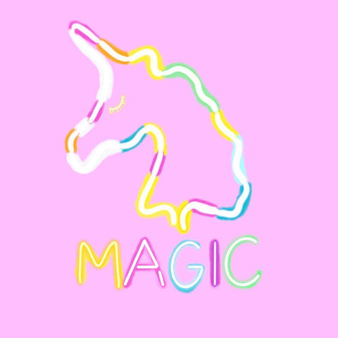 Neon Unicorn Black Ornate Wood Framed Art Print with Double Matting by Singleton, Ashley