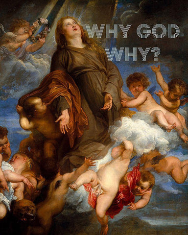 Why-God-Why? White Modern Wood Framed Art Print with Double Matting by Singleton, Ashley