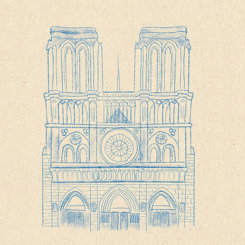 Notre Dame White Modern Wood Framed Art Print with Double Matting by Singleton, Ashley