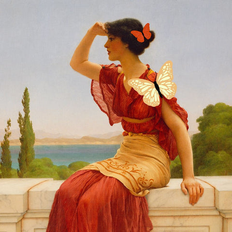 Madame Butterfly White Modern Wood Framed Art Print with Double Matting by Singleton, Ashley