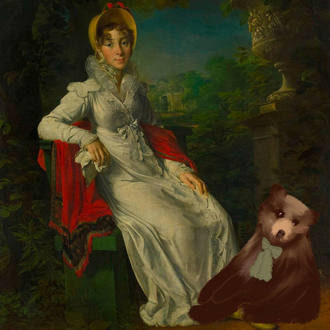 Bow Bear White Modern Wood Framed Art Print with Double Matting by Singleton, Ashley