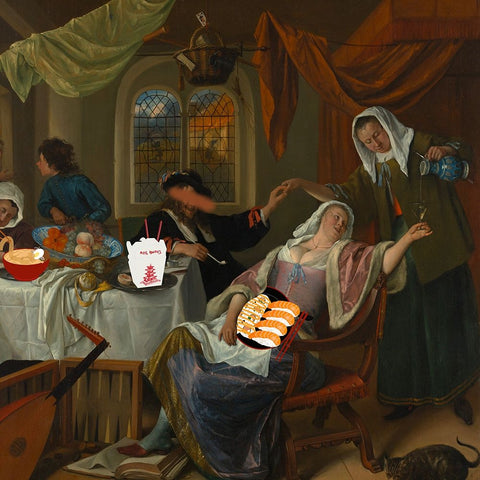 Takeout II White Modern Wood Framed Art Print with Double Matting by Singleton, Ashley