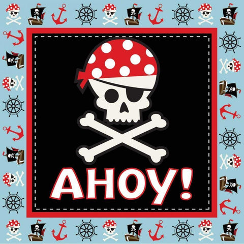 Ahoy Pirate Boy III Black Ornate Wood Framed Art Print with Double Matting by ND Art and Design