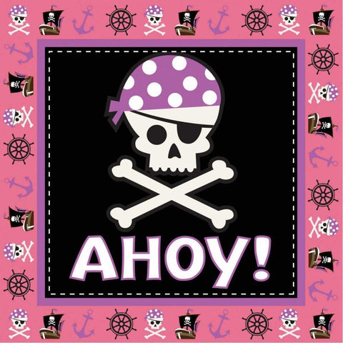 Ahoy Pirate Girl III Black Modern Wood Framed Art Print with Double Matting by ND Art and Design